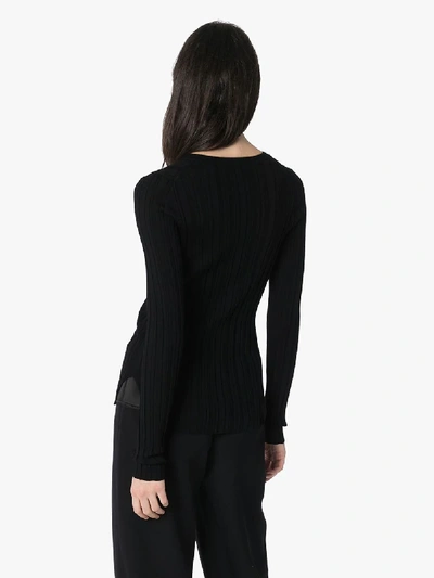 Shop Helmut Lang Ribbed Merino Wool Sweater In Black