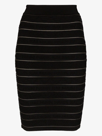 Shop Balmain Logo Stripe Knit Skirt In Black