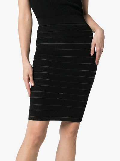 Shop Balmain Logo Stripe Knit Skirt In Black