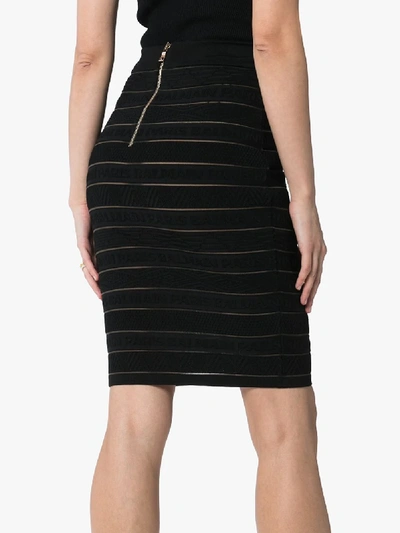 Shop Balmain Logo Stripe Knit Skirt In Black