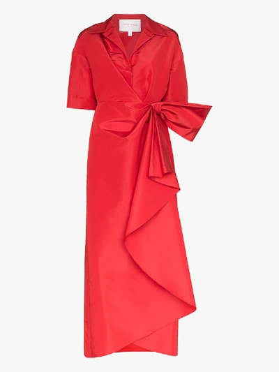 Shop Carolina Herrera Gathered Knot Silk Maxi Dress In Red