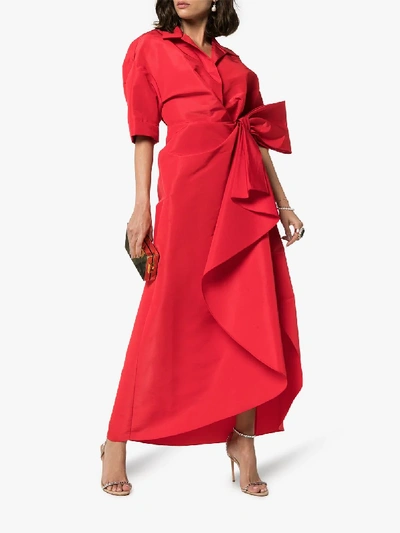 Shop Carolina Herrera Gathered Knot Silk Maxi Dress In Red