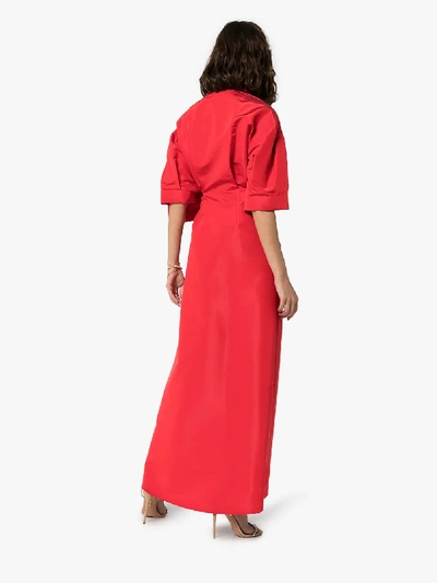 Shop Carolina Herrera Gathered Knot Silk Maxi Dress In Red