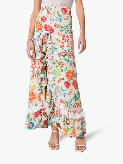 Shop All Things Mochi Clara Floral Print Maxi Skirt In White