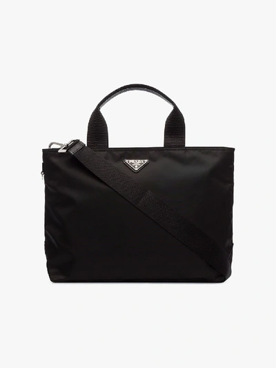 Shop Prada Black Vela Logo Tote Bag