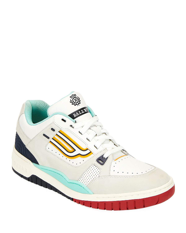 Bally Men's Kuba Leather Low-top Sneakers In White/ Caraibic | ModeSens