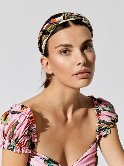 Shop Patbo Beaded Tropical Print Headband In Off-white
