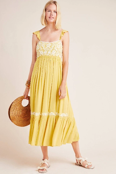 Shop Raga Yasmine Embroidered Midi Dress In Yellow