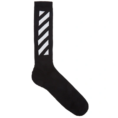Shop Off-white Diag Black Cotton-blend Socks In Black And White
