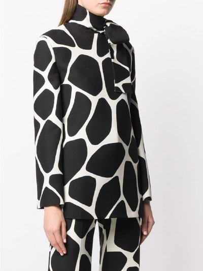 Shop Valentino Wool-silk Blend Giraffe Print Foulard Blouse In White
