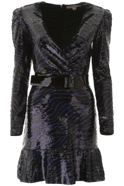 Shop Michael Michael Kors Tiger Sequins Dress In Black,blue