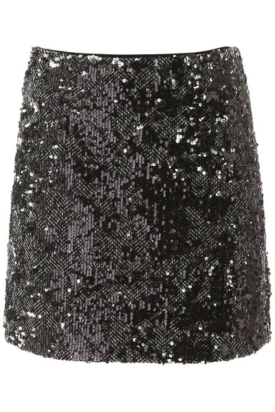 Shop Michael Michael Kors Tweed And Sequins Mini Skirt In Black,white