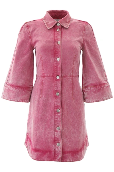 Shop Ganni Washed Denim Dress In Pink