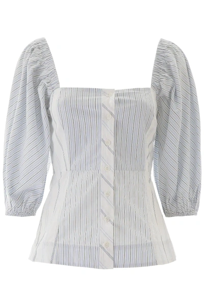 Shop Ganni Striped Shirt In Light Blue,white