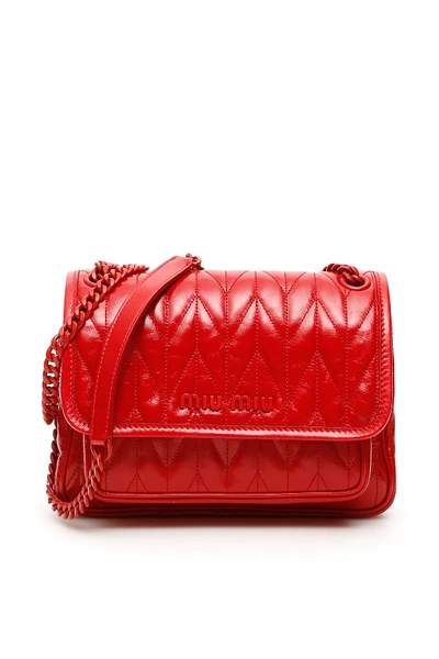 Shop Miu Miu Quilted Shine Calfskin Bag In Red