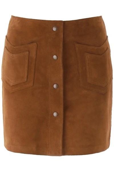 Shop Saint Laurent Suede Mini Skirt In Brown