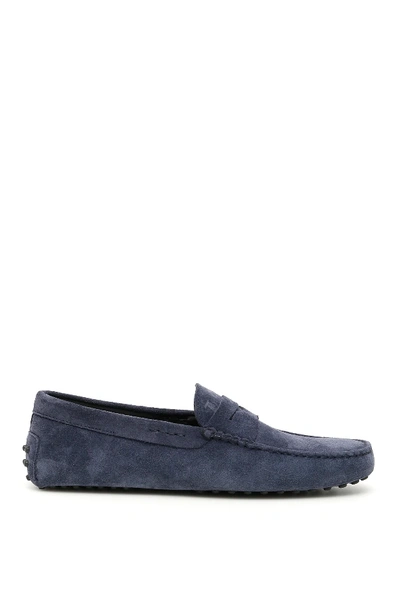 Shop Tod's Suede Gommino Loafers In Blue