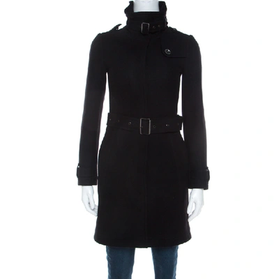 Pre-owned Burberry Brit Black Wool Mid Length Fitted Coat Xs