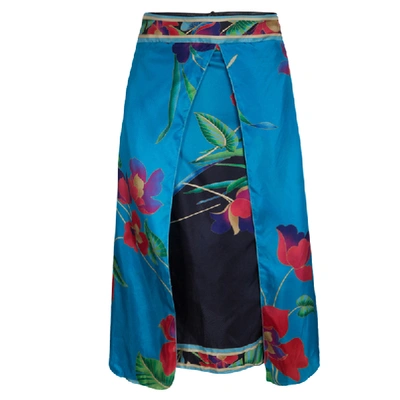 Pre-owned Emporio Armani Multicolor Floral Printed Silk Layered Midi Skirt Xs