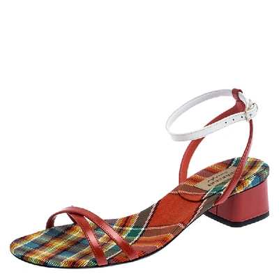 Pre-owned Burberry Two Tone Colour Block Leather Anthea Cross Strap Open Toe Sandals Size 38.5 In Multicolor