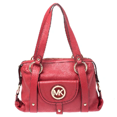 Pre-owned Michael Michael Kors Red Leather Fulton Satchel