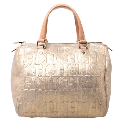 Pre-owned Carolina Herrera Gold Metallic Monogram Leather Andy Boston Bag