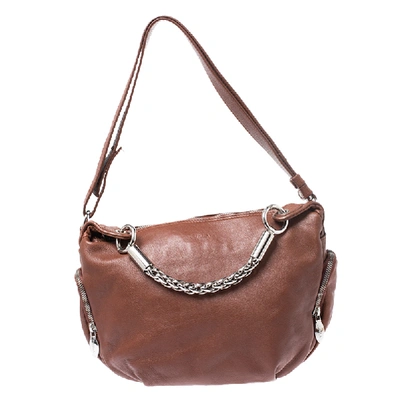 Pre-owned Furla Brown Leather Zip Chain Hobo