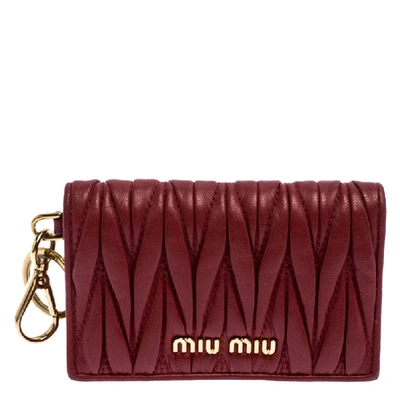 Pre-owned Miu Miu Red Leather Matelass&eacute; Leather Flap Compact Wallet