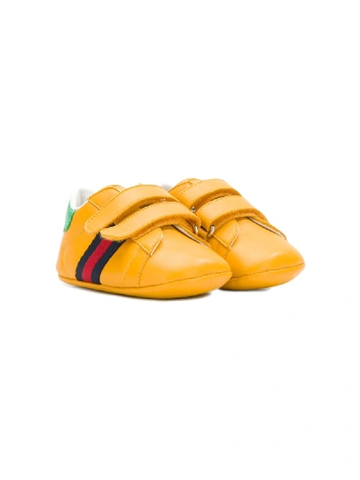 Shop Gucci Sylvie Web Stripe Pre-walkers In Yellow