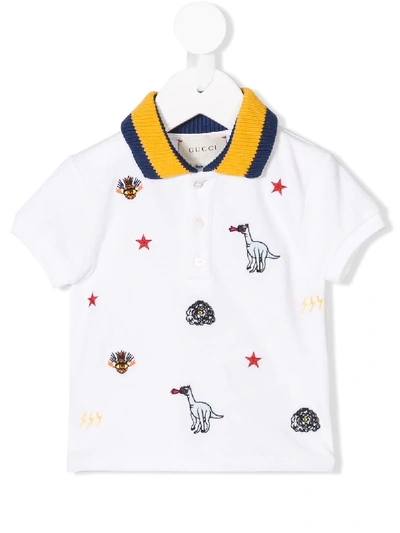 Shop Gucci Dinosaur Embroidered Polo Shirt In White