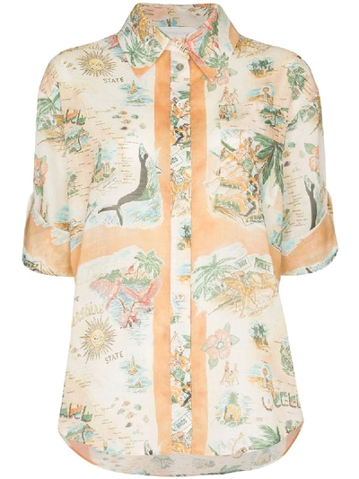 Shop Zimmermann Map-print Cotton Shirt In Orange