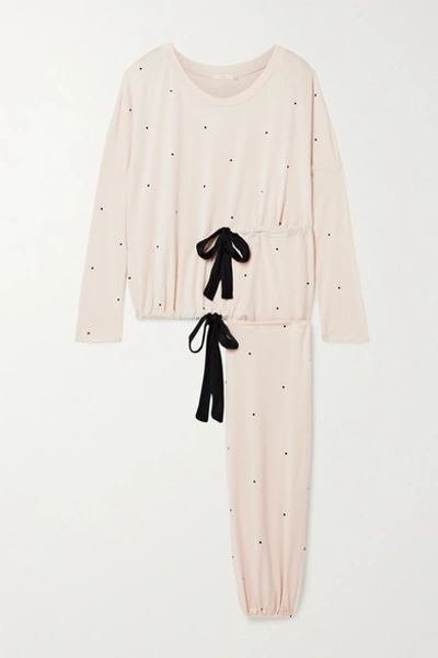 Shop Eberjey Slouchy Polka-dot Stretch-modal Jersey Pajama Set In Blush