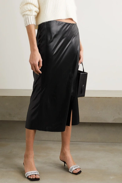 Shop Alexander Wang T Wash And Go Asymmetric Satin Midi Skirt In Black