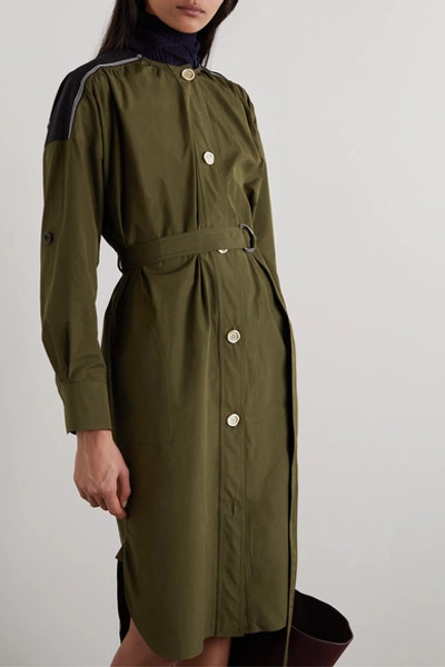 Shop Marni Belted Cotton-poplin Midi Dress In Army Green