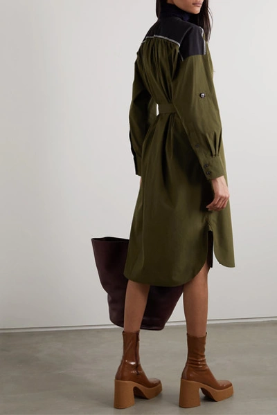 Shop Marni Belted Cotton-poplin Midi Dress In Army Green