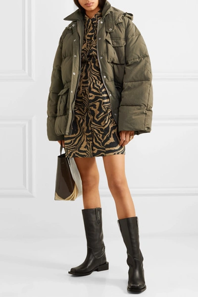 Shop Ganni Oversized Hooded Quilted Shell Jacket In Army Green