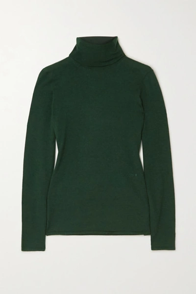 Shop Burberry Embroidered Cashmere And Silk-blend Turtleneck Sweater In Green