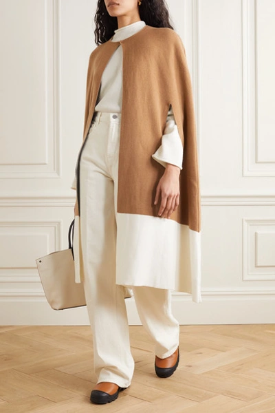 Shop Johnstons Of Elgin Two-tone Stretch-cashmere Cape In Camel