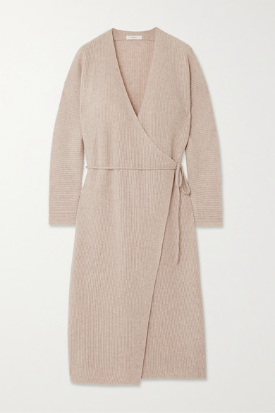 ribbed wrap midi dress