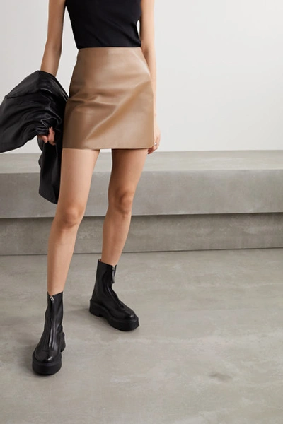 Shop Theory Leather Mini Skirt In Tan