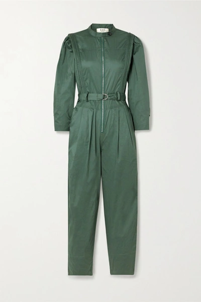 Shop Sea Clara Belted Cotton-blend Poplin Jumpsuit In Dark Green