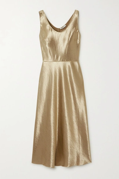 Shop Vince Hammered-satin Midi Dress In Gold