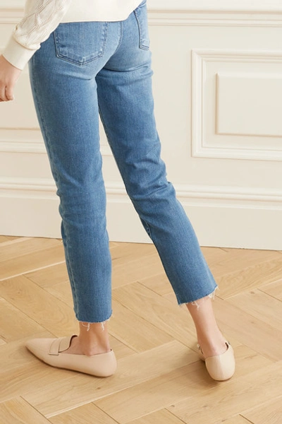 Shop J Brand Adele Cropped Distressed Mid-rise Slim-leg Jeans In Mid Denim