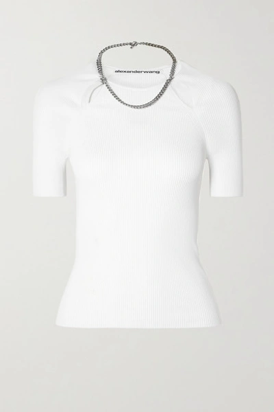 Shop Alexander Wang Chain-embellished Ribbed-knit Top In White