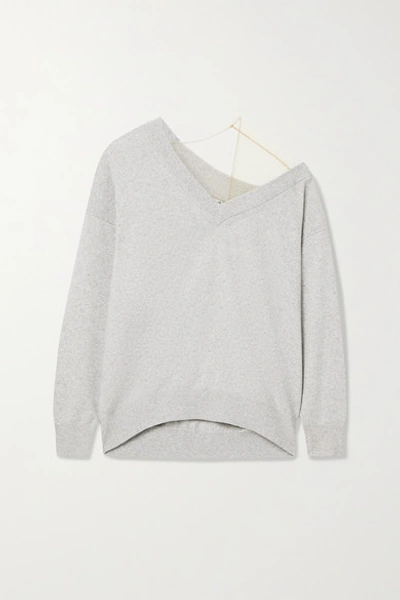 Shop Alexander Wang Asymmetric Tulle-trimmed Wool-blend Sweater In Light Gray