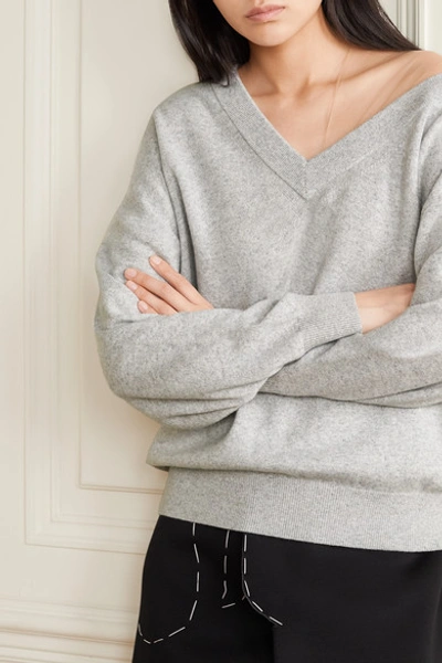 Shop Alexander Wang Asymmetric Tulle-trimmed Wool-blend Sweater In Light Gray