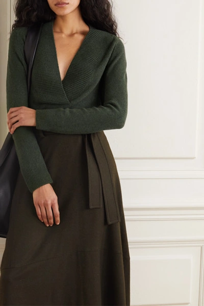 Shop Vince Ribbed Wool And Cashmere-blend Sweater In Green