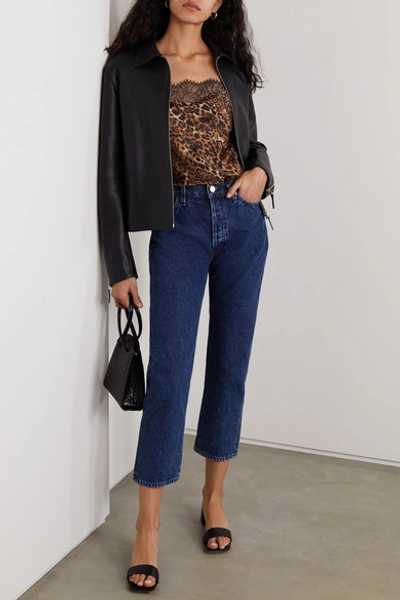 Shop Cami Nyc The Romy Lace-trimmed Leopard-print Stretch-silk Charmeuse And Jersey Bodysuit In Brown