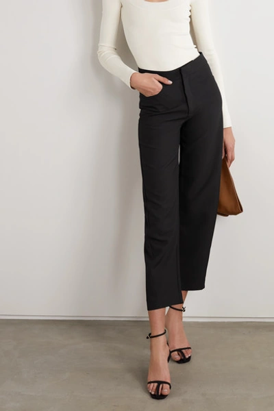 Shop Totême Novara Cropped Drill Straight-leg Pants In Black