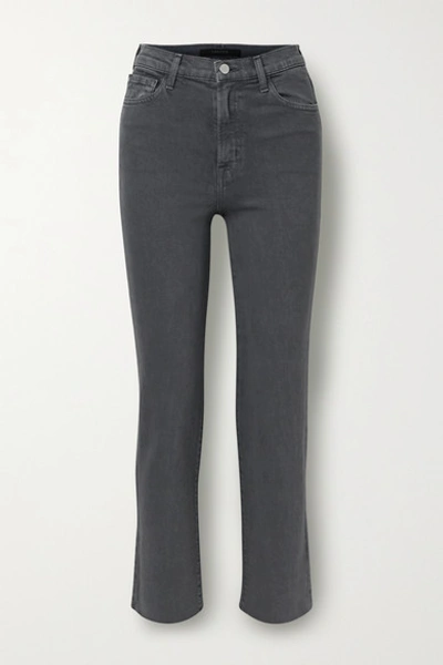 Shop J Brand Jules Distressed High-rise Straight-leg Jeans In Dark Gray
